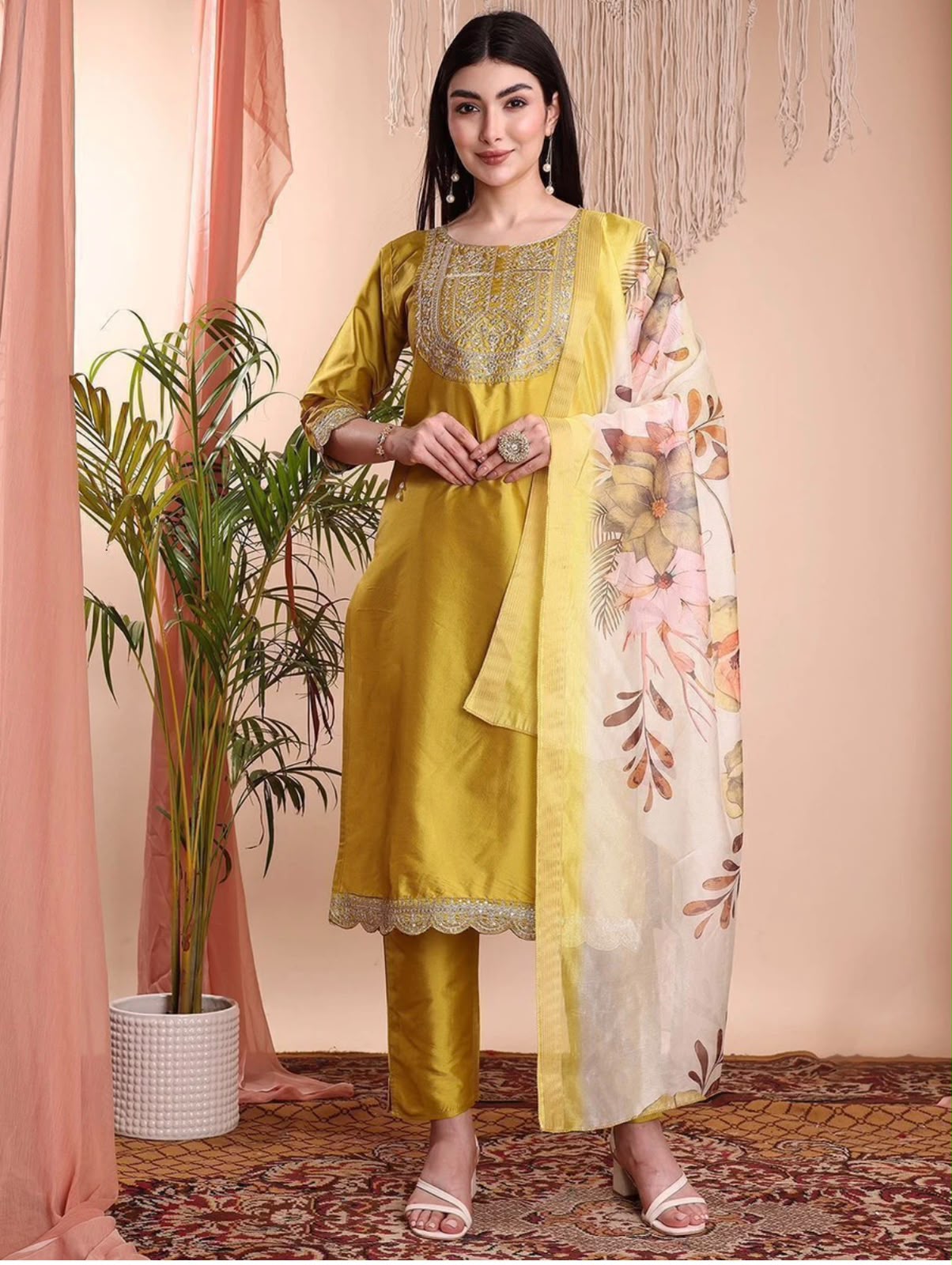 Heavy Embroidery on Neckline & Hem Border